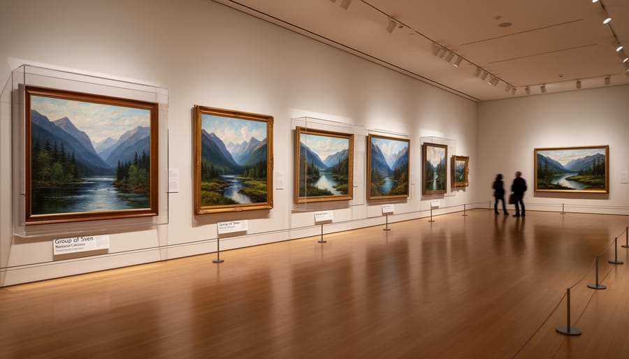 Museum gallery interior displaying preserved Canadian artwork on white walls
